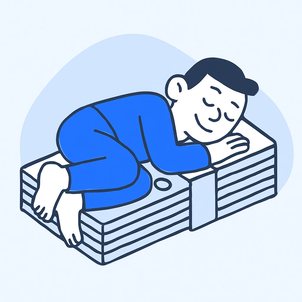 happy person napping on mattress of money emoji