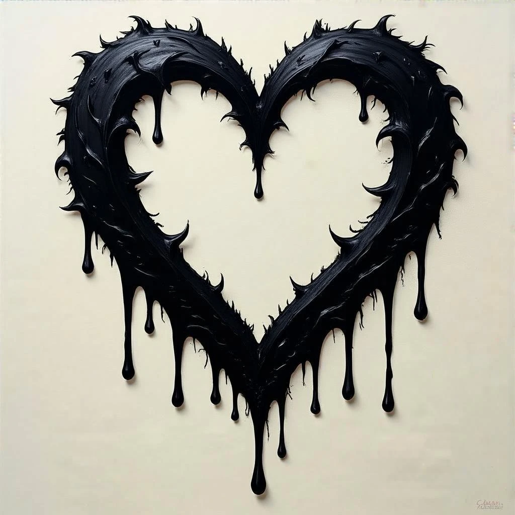 gothic heart with dripping black paint emoji