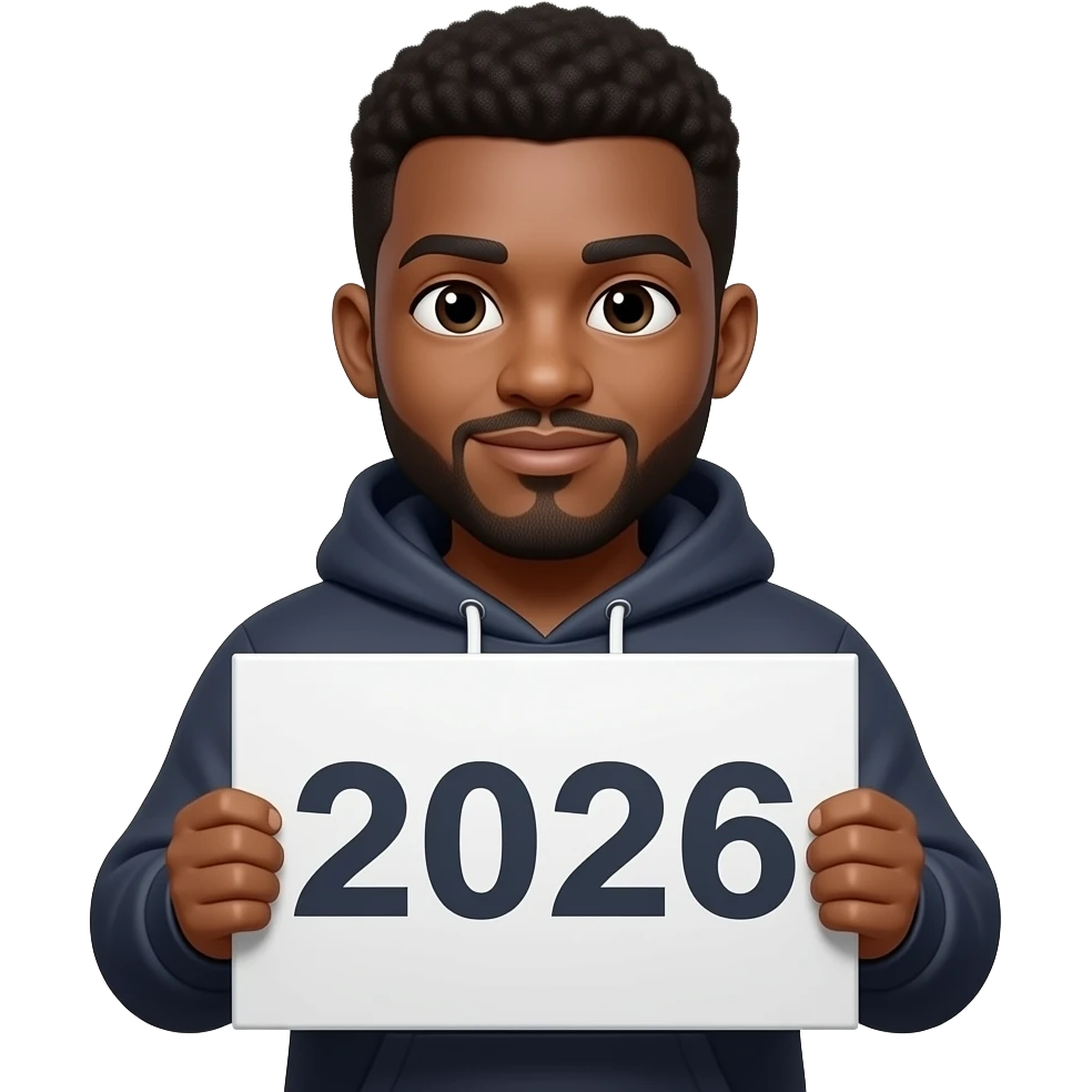 generate black gang male in hoodie holding a 2026 sign emoji
