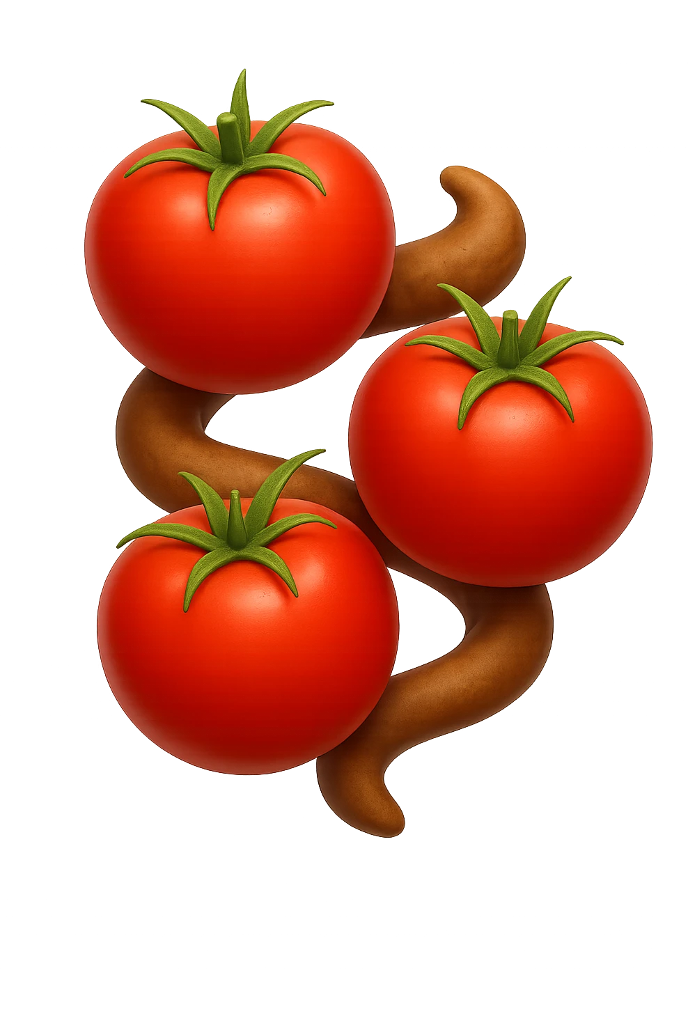 emoji stile iphone di pomodori che fluttuano in aria con colon attorcigliato intorno, iperrealistico 4k, isolato su sfondo bianco emoji