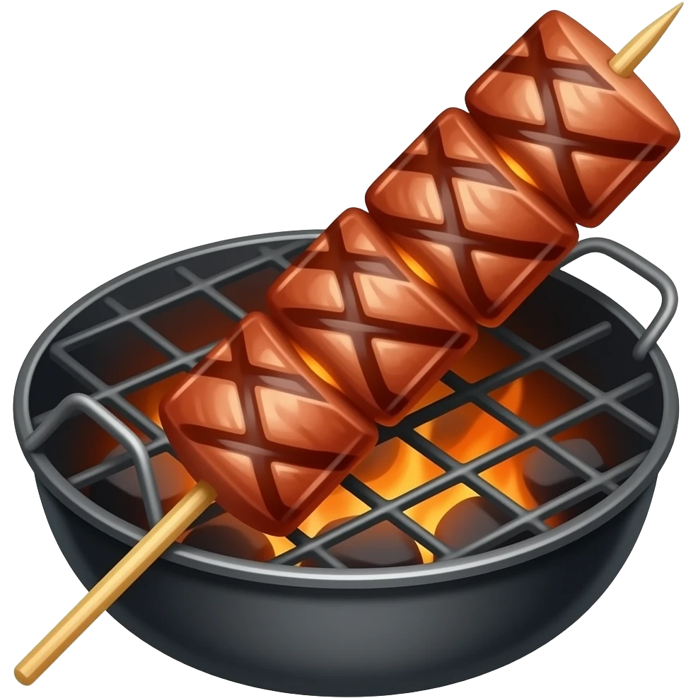 one thai styled- meat bbq without vegetable, dark grill, only 1 stick emoji