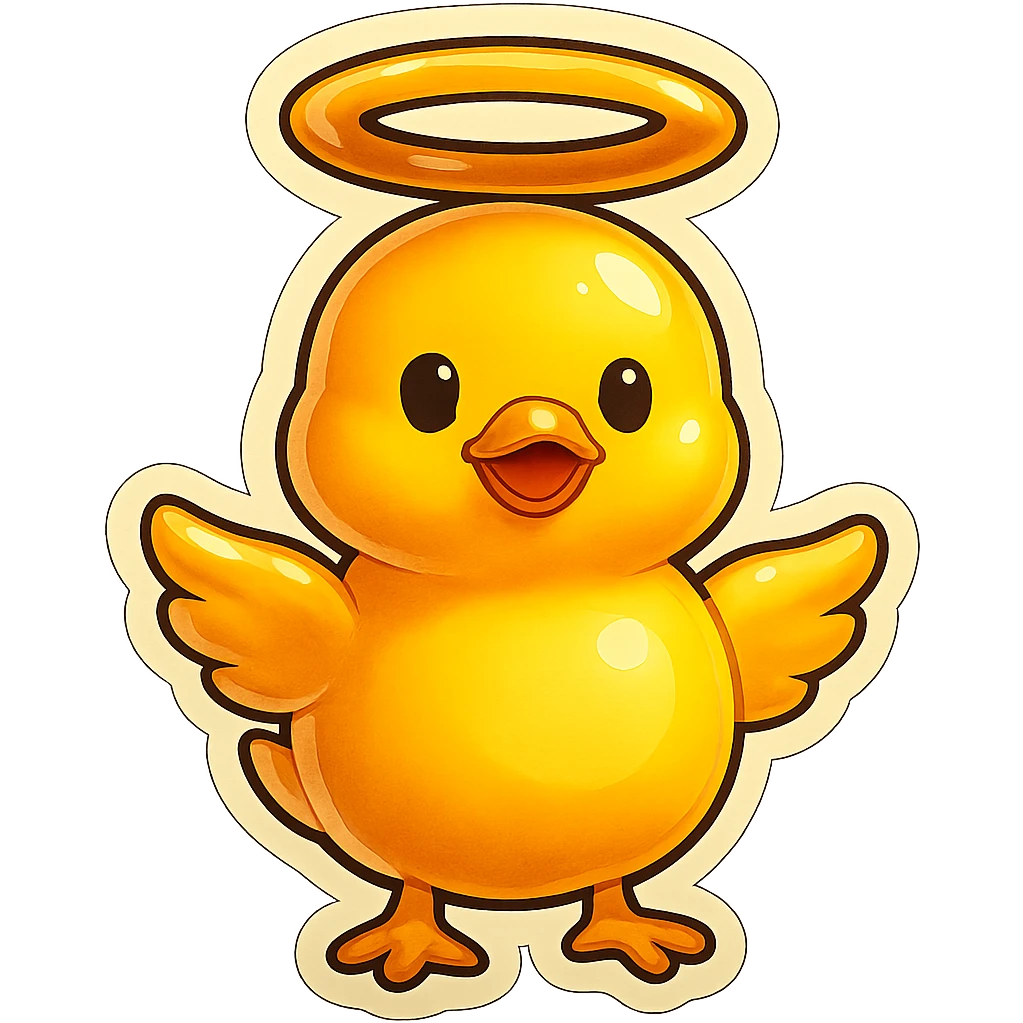 Make the halo much bigger and floating high above the baby chick's head, like a saint, keep the style and transparent background. emoji