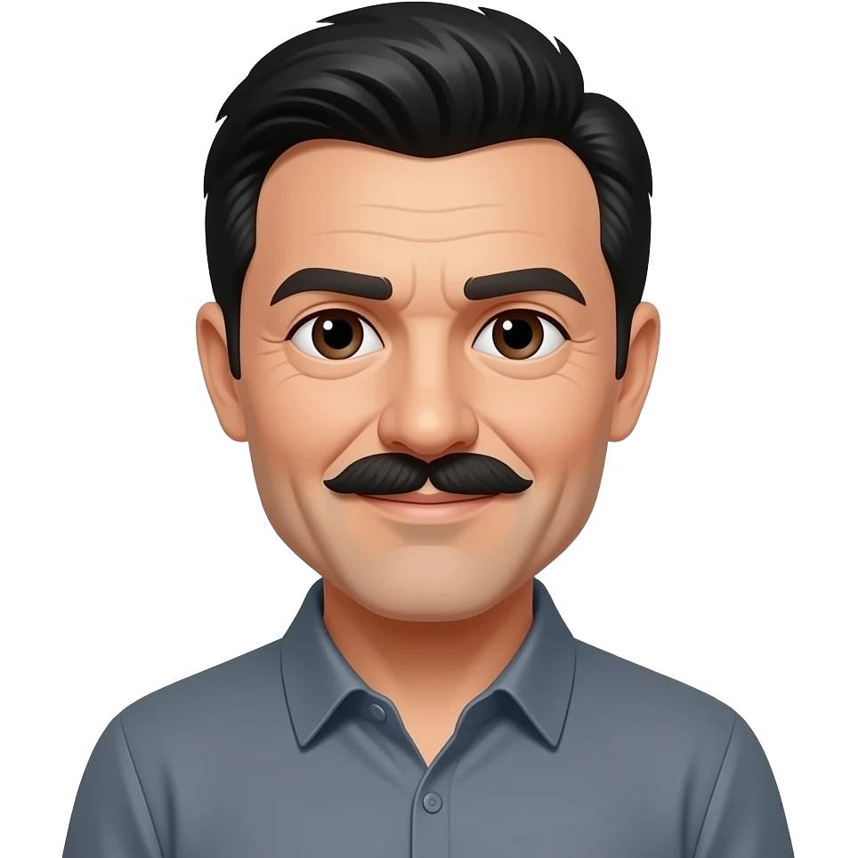 45 year old man with black hair and dark brown eyes with a black mustache emoji
