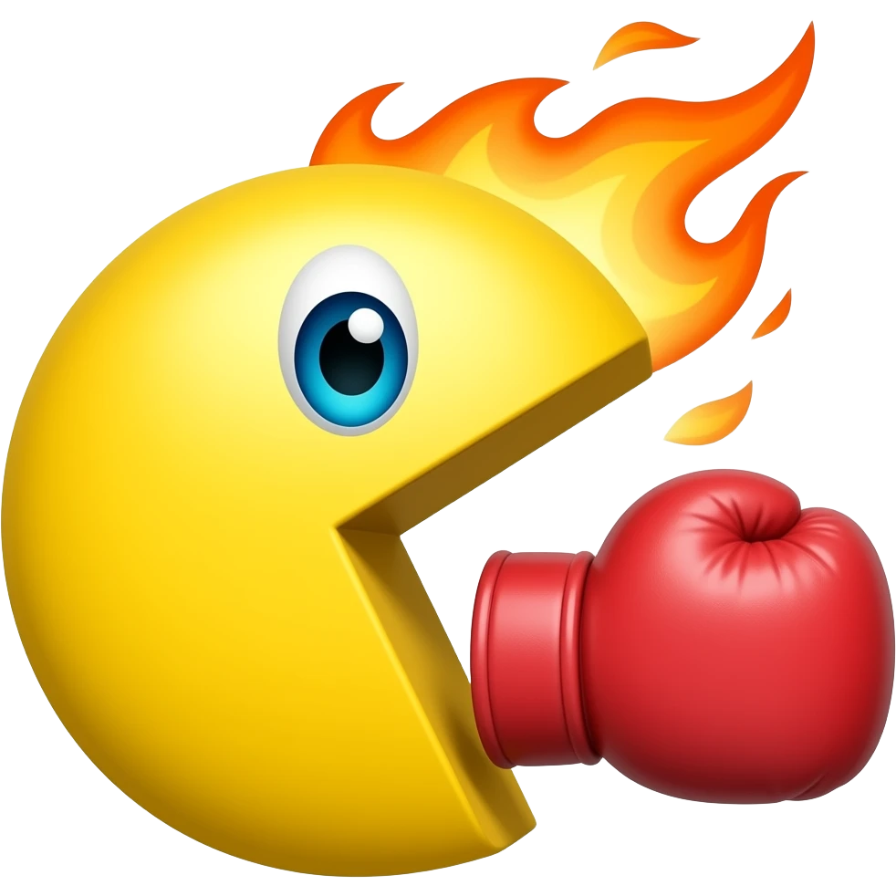 PAC man with flames and boxing glove emoji