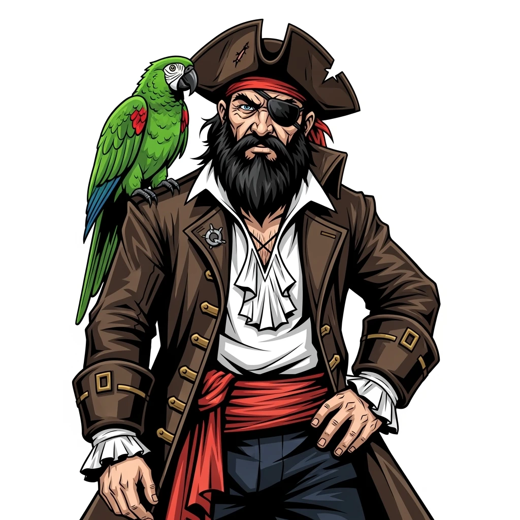 digital vector art of pirate with eye patch and parrot emoji