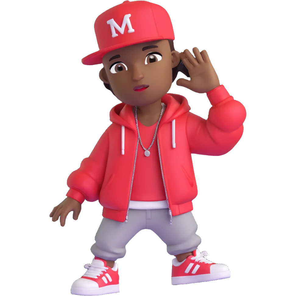 Make the rapper's skin significantly darker, keep the same 3D emoji style and all other features unchanged, with no background. emoji
