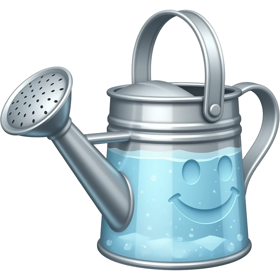 a watering can full of water with a smiling face on it emoji