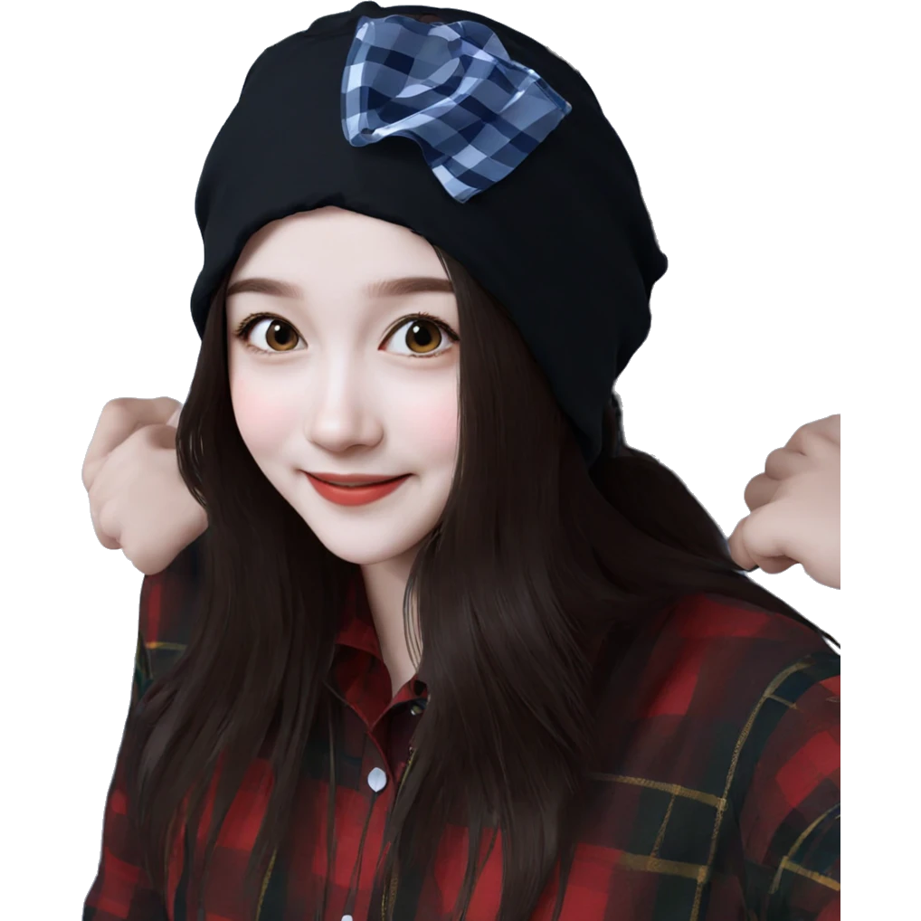 smiling girl in plaid shirt emoji
