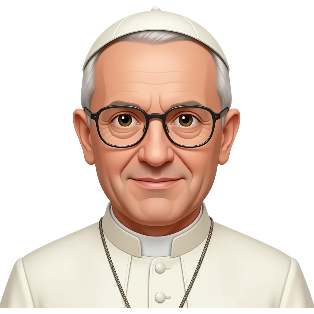 the Pope of Rome with glasses and without beard, in white dress emoji