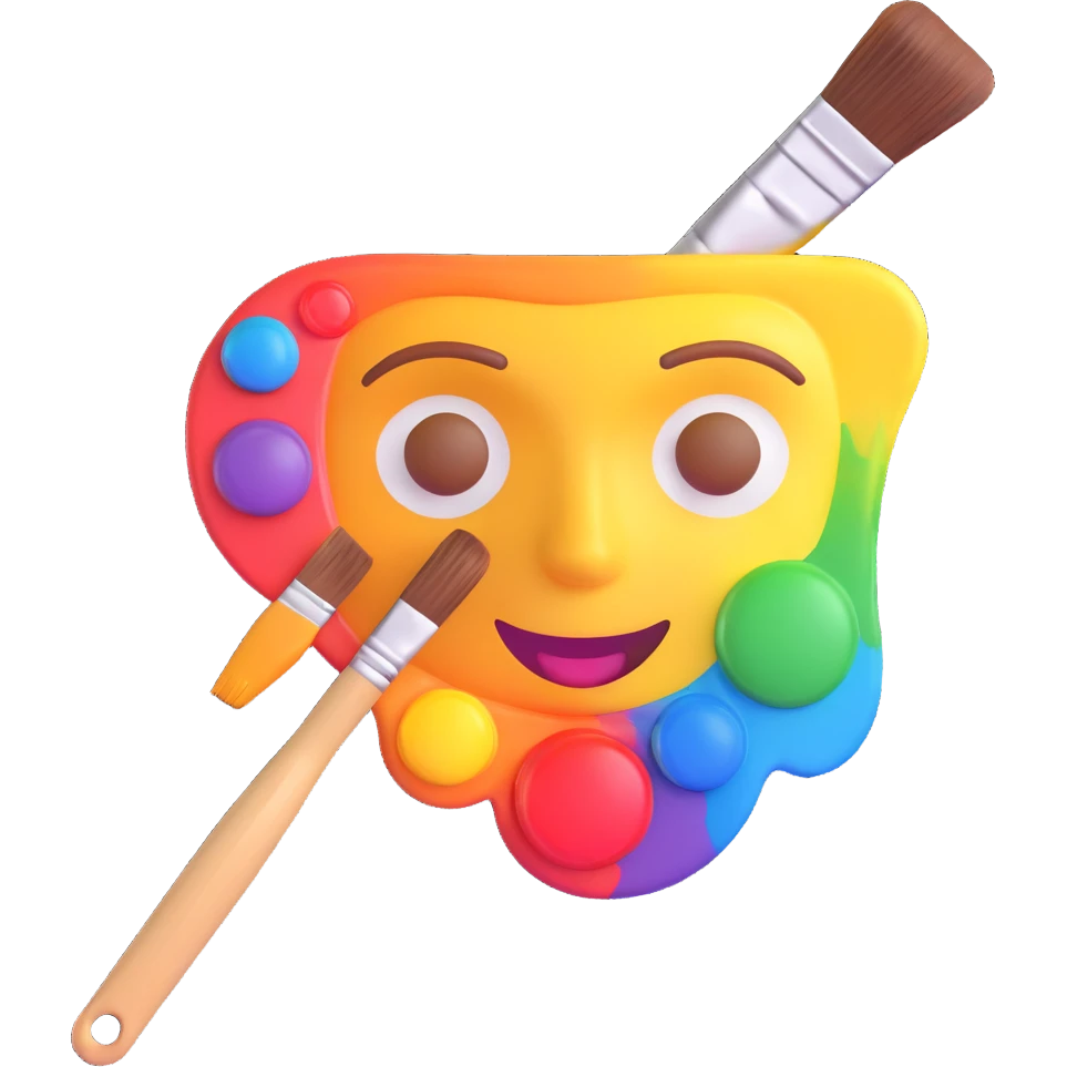 painter's palette with brush, 3D emoji style, saturated colors, realistic effect, no text emoji