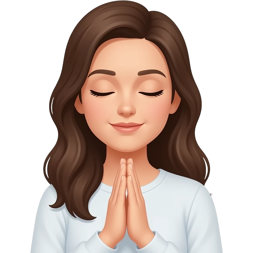 Women, two hands in prayer, eyes closed emoji