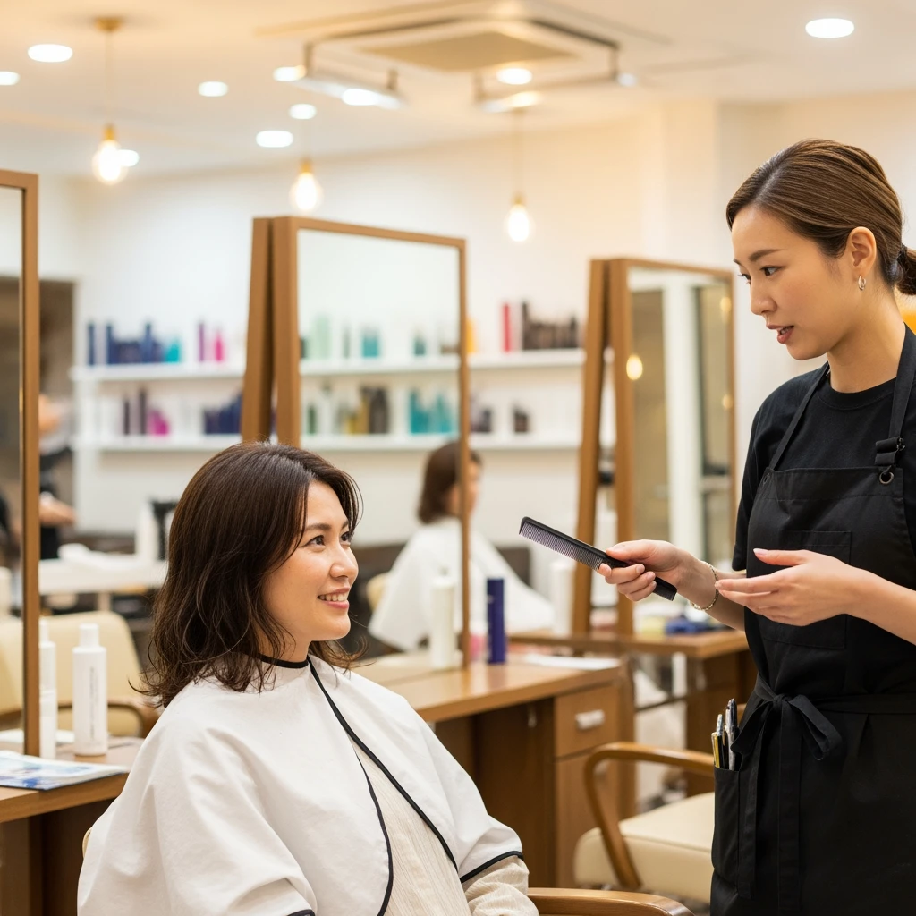 a client at the hair salon talking to a hairdresser emoji