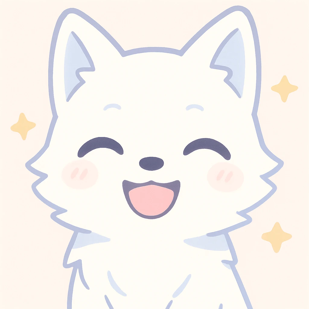 white anime wolf laughing, close-up, detailed fur, anime style emoji