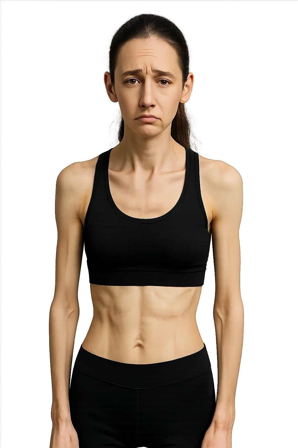 donna fitness molto magra ma con espressione triste emoji