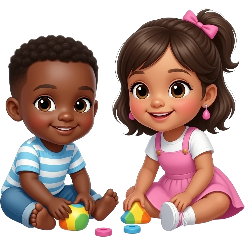 Black infants boy and girl playing on the floor emoji