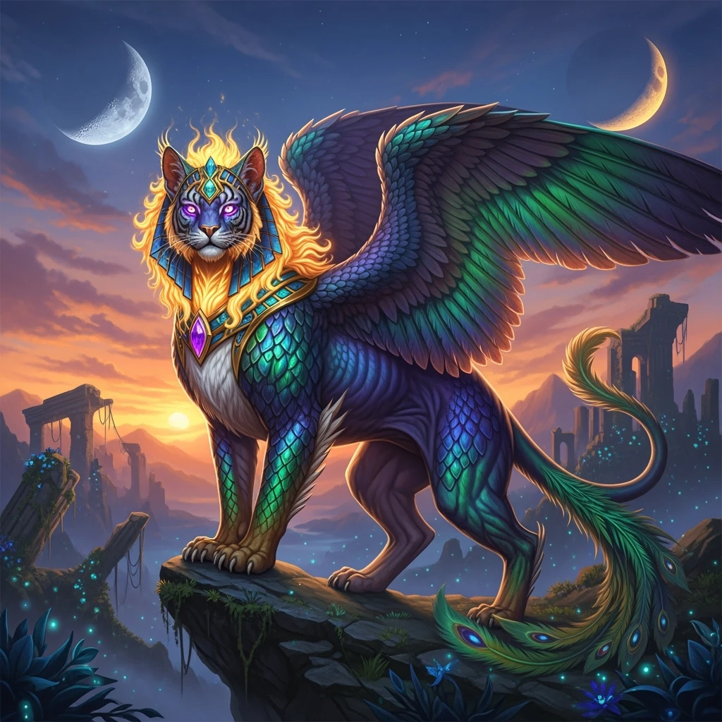 make a hyper realistic mythical cat creature emoji