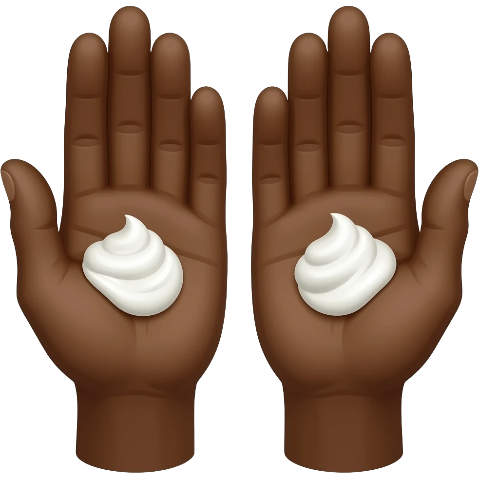 DARKBROWN SKIN Two open, palms-up hands with a dollop of white cream centered in each palm emoji