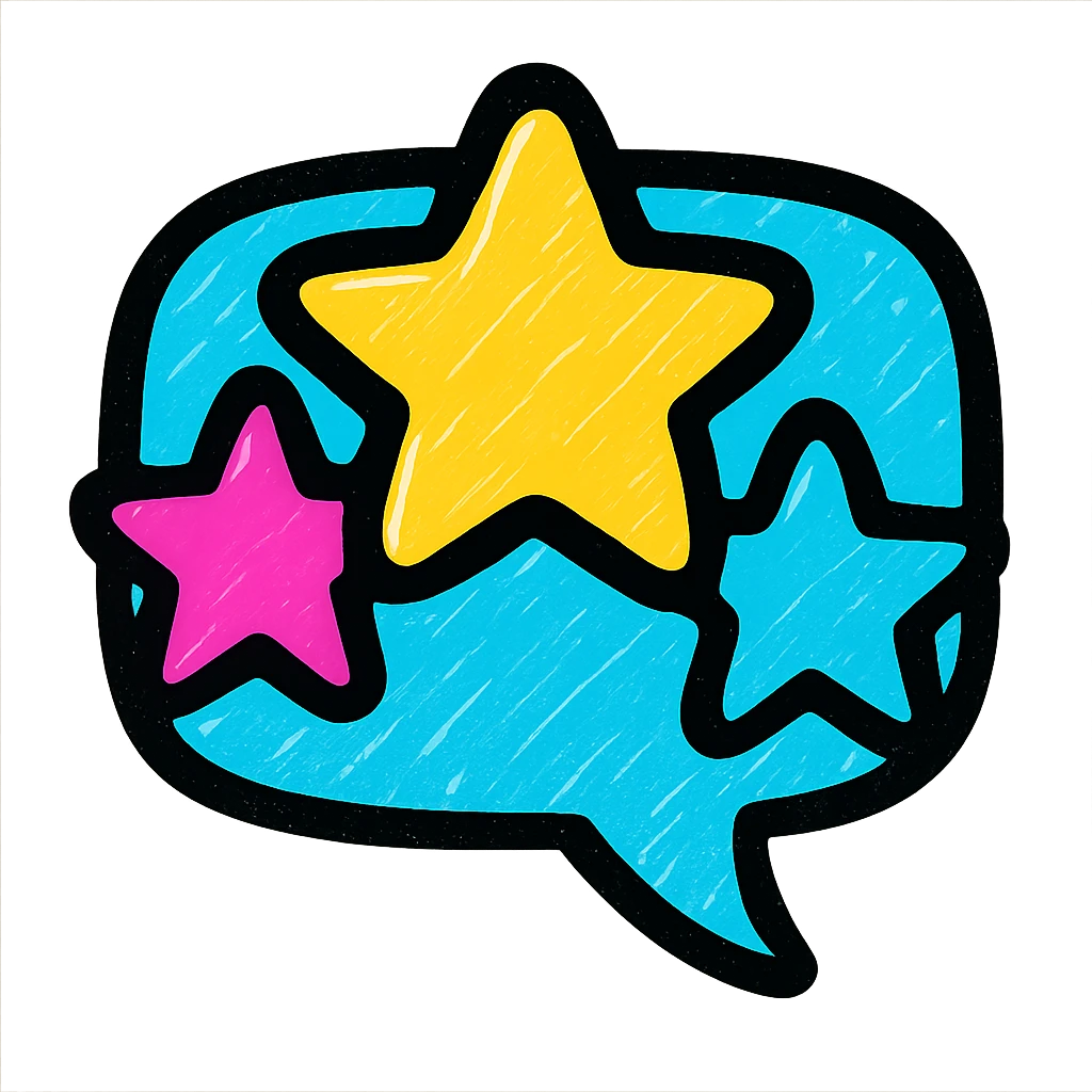 modern style emoji representing customer reviews, includes stars and speech bubble emoji
