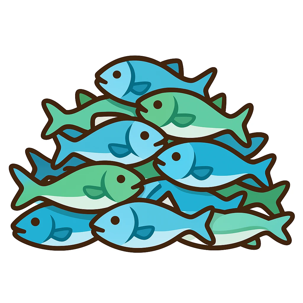Create a normal emoji of a pile of fish, inspired by Jesus' miracles, based on the reference image. The style should resemble a typical emoji style with clear, simple shapes and colors. emoji