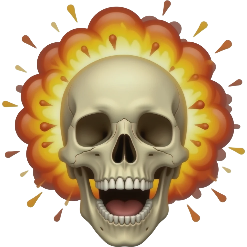 A very shocked skull used for edits like something crazy happen make the explosion abit more realistic and make his mouth wide open and there's like an explosion on his head because of how shocking it is emoji
