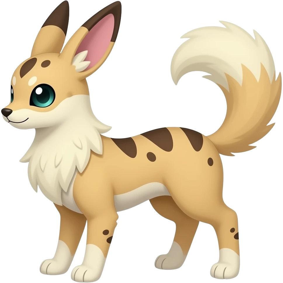 Sylveon-Leafeon-Umbreon-Furret-Buneary-Jackalope-fusion-hybrid-animal-creature with tufted ears, tufted tail emoji
