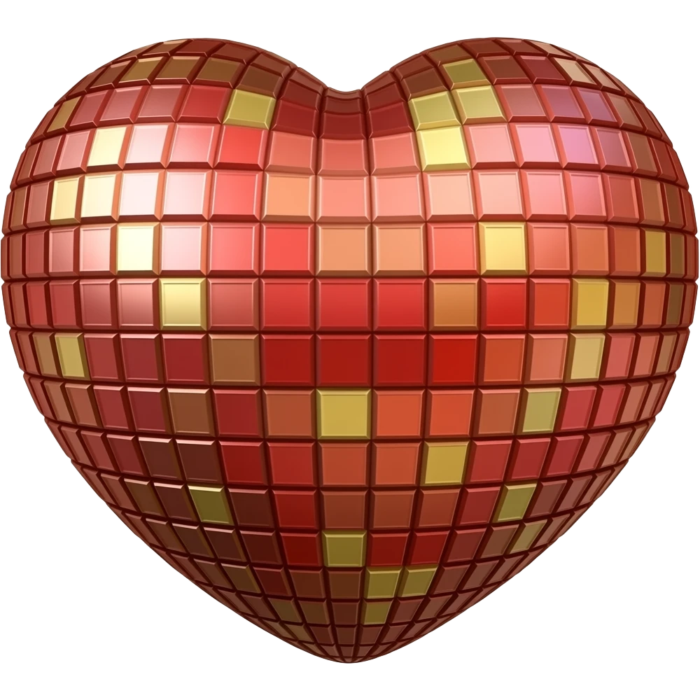 3D glitter heart shape disco ball red and gold emoji