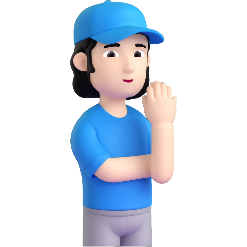 man with black hair and white skin wearing a blue cap hat emoji