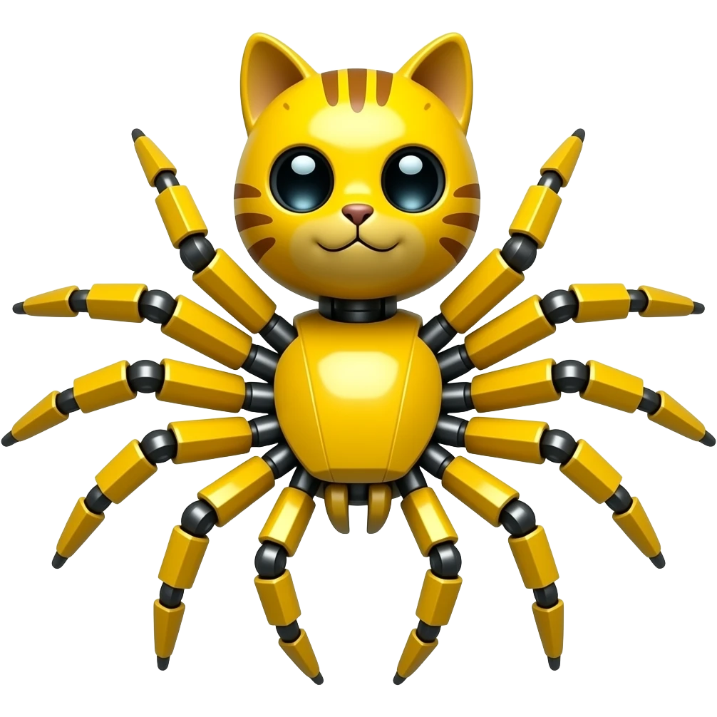 yellow Robot spider with a  yellow robot cat head hybrid top view emoji