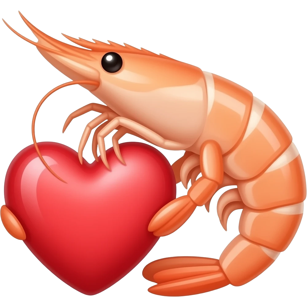 Shrimp holding a big heart emoji