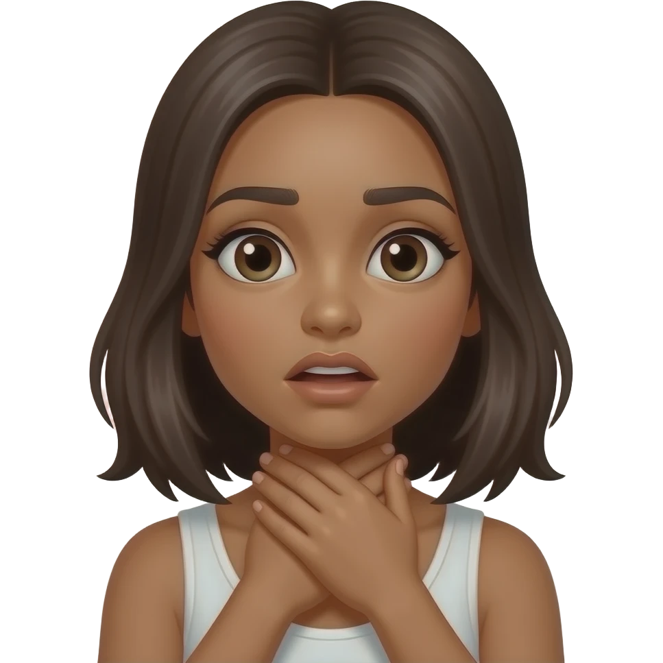 Mad Medium skin girl Choking self with hands around neck emoji