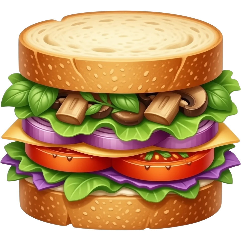 Elegant forest fairy sandwich, delicate layers, fresh herbs, edible flowers, rustic bread, botanical fantasy, emerald green, amber, subtle violet accents. emoji