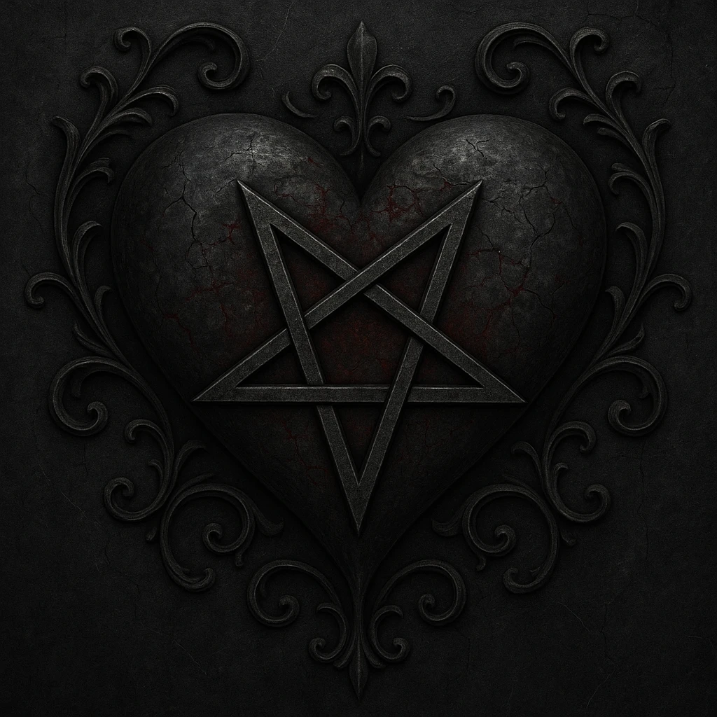 gothic heart with a pentagram emoji