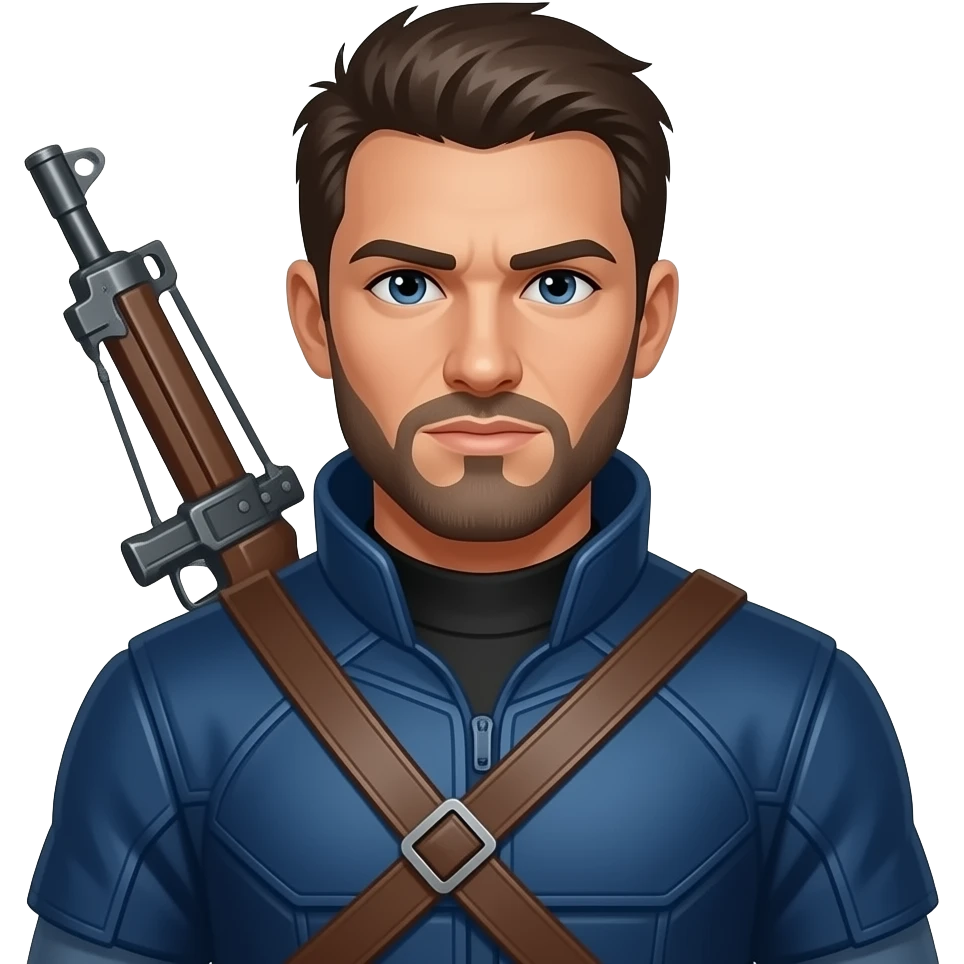male hunter with blue costume and weapon emoji