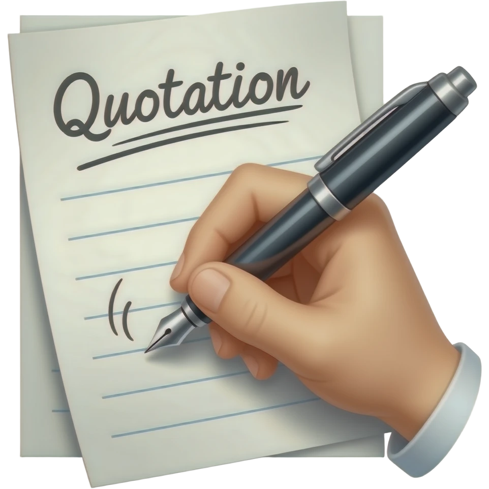 pen writing on paper. "Quotation" as header text. emoji