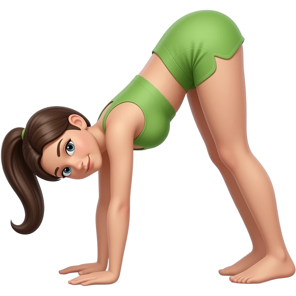 hourglass body brunette with olive skin tone in one leg downward dog pose emoji