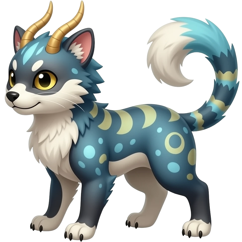 unique-patterned dull finned stylish aesthetic quadrupedal fuzzy fury scaly feral fantasy-Civet-Luxray-Corsola-Amaura-Aurorus-Primarina-Vaporeon-Milotic-Furret-Fakémon-fusion-hybrid-creature emoji