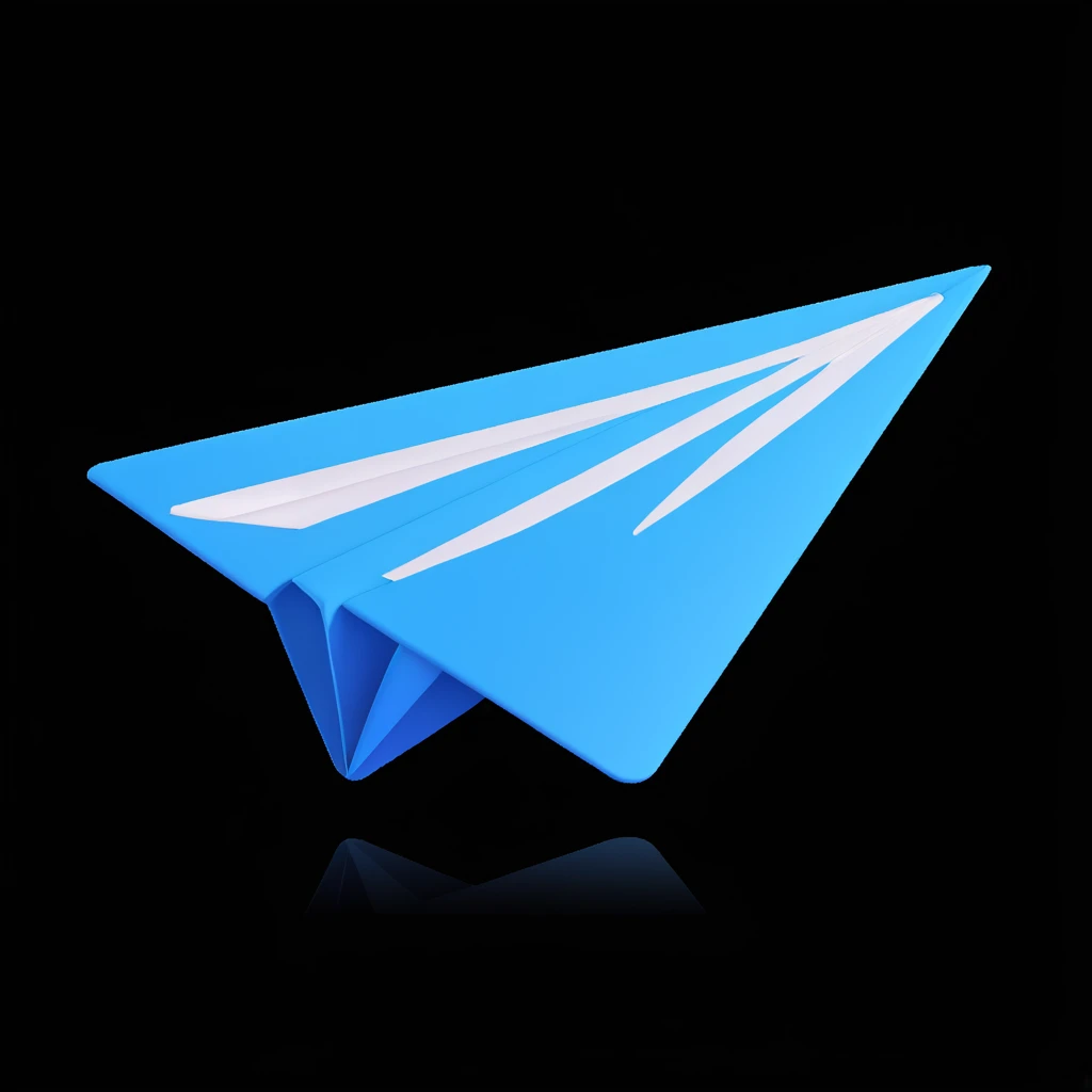 Telegram paper plane icon, 3D style, glossy finish, blue and white, soft shadow, on white background emoji