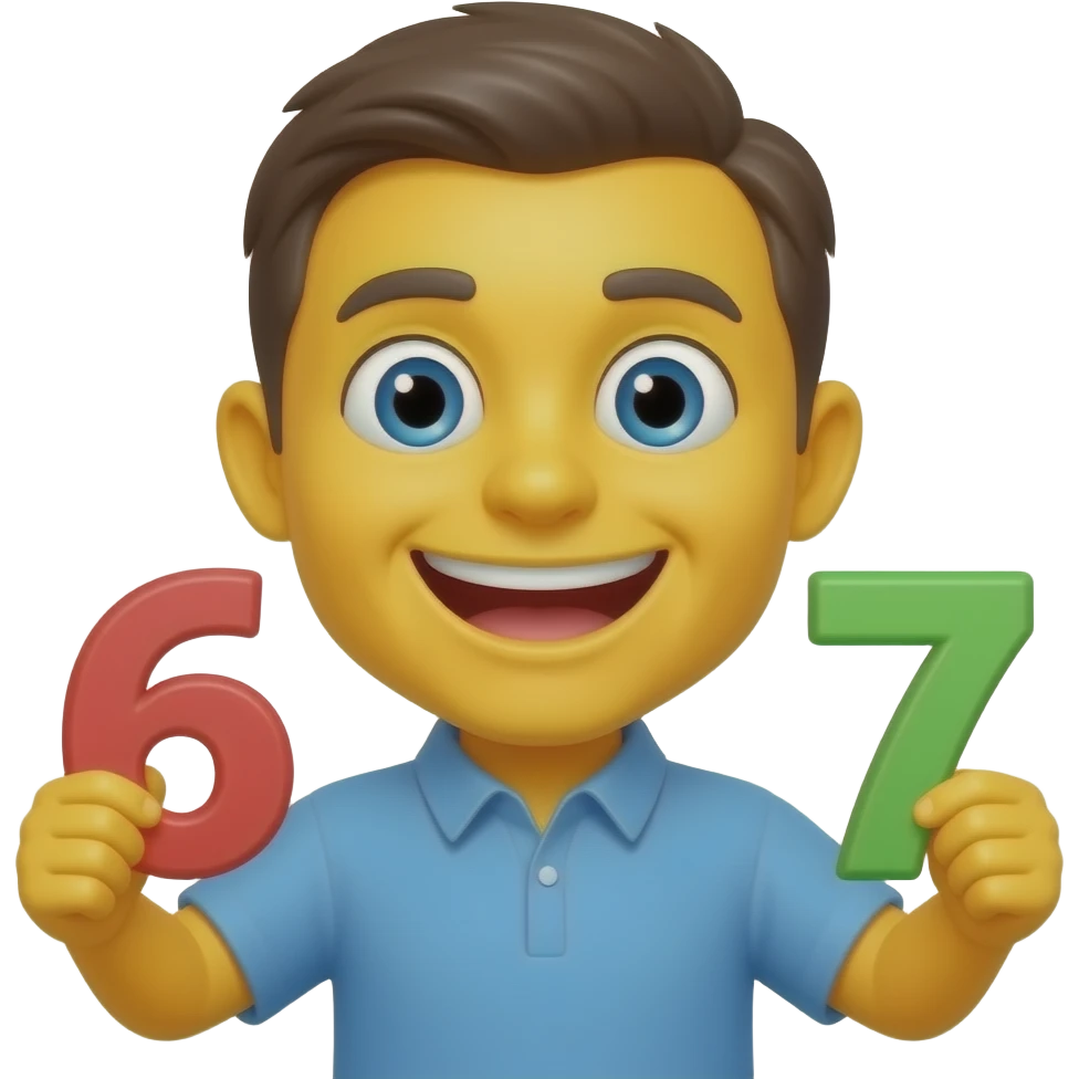 crazy face yellow emoji holding 6 and 7 numbers emoji