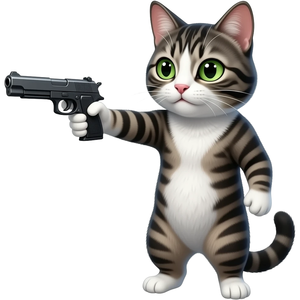 A cat holding a gun pointing the front emoji