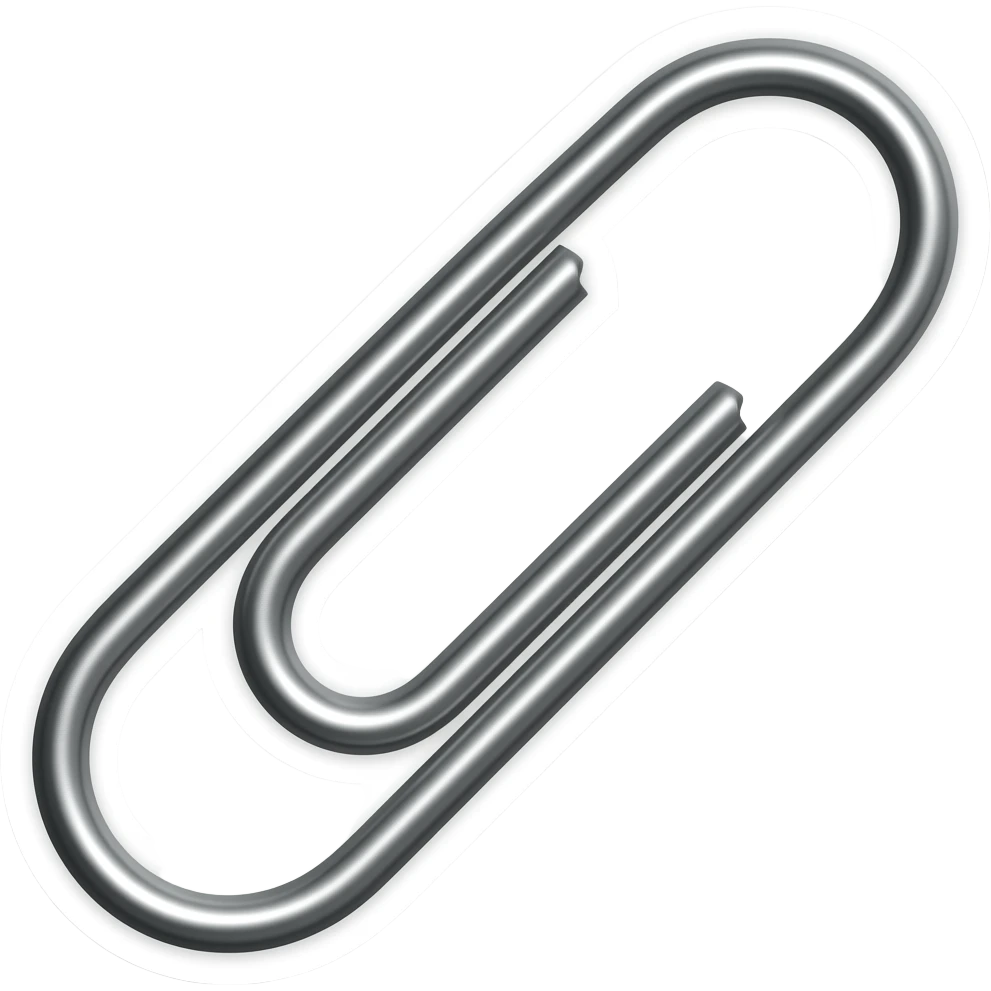 Simple and minimalistic sticker of a metal paper clip, white outline, smooth gradients or solid colours emoji