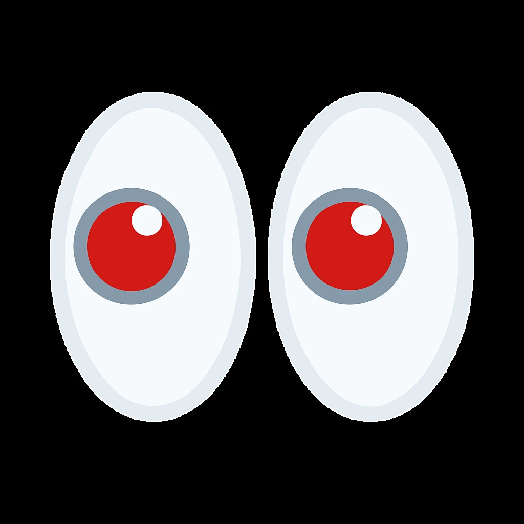 Change the irises of these cartoon eyes to red, keeping the rest of the design the same. Do not add any bloodshot or red veins, just make the irises red. The style is cartoon eyes as shown in the reference image. emoji
