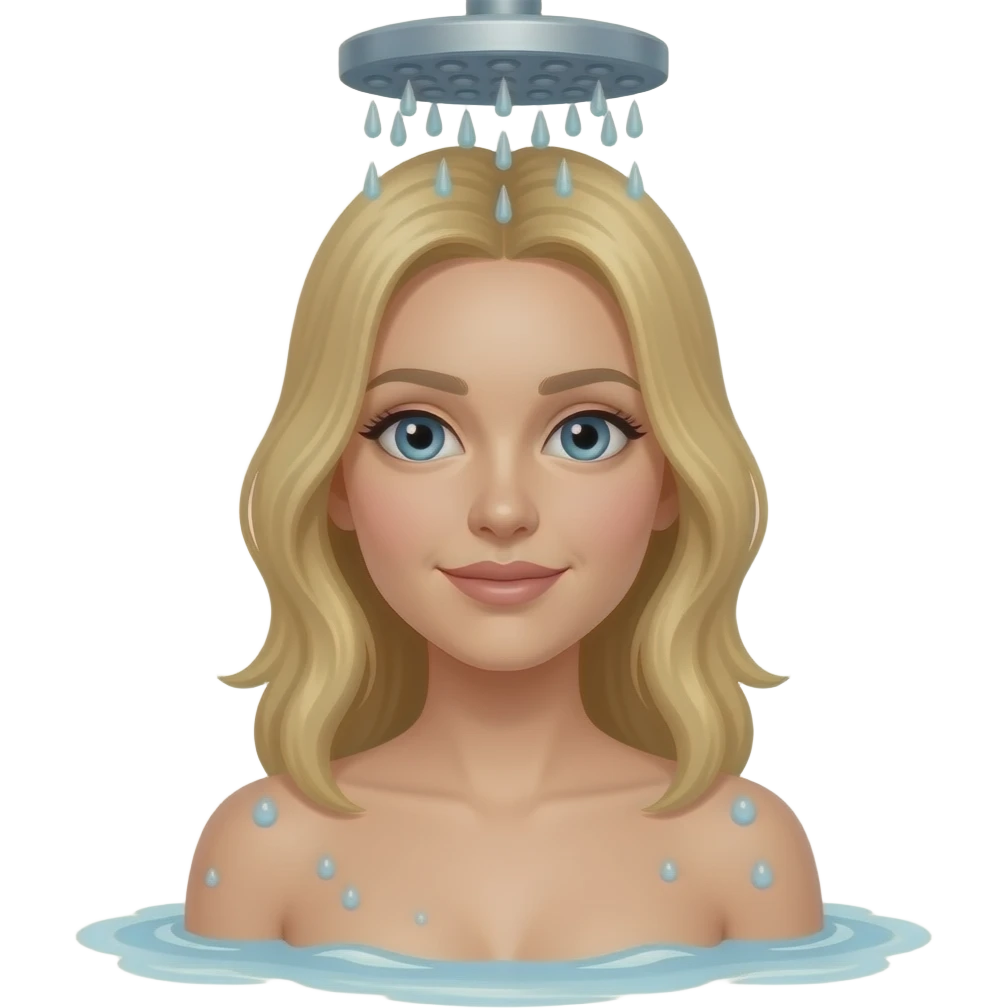 White blonde woman naked in shower emoji