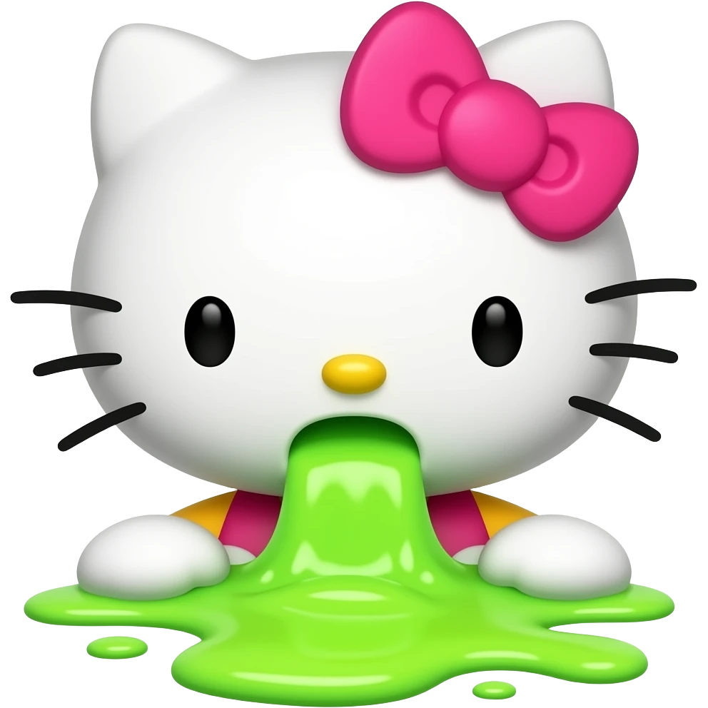 hello kitty is vomiting neon green like niagara emoji