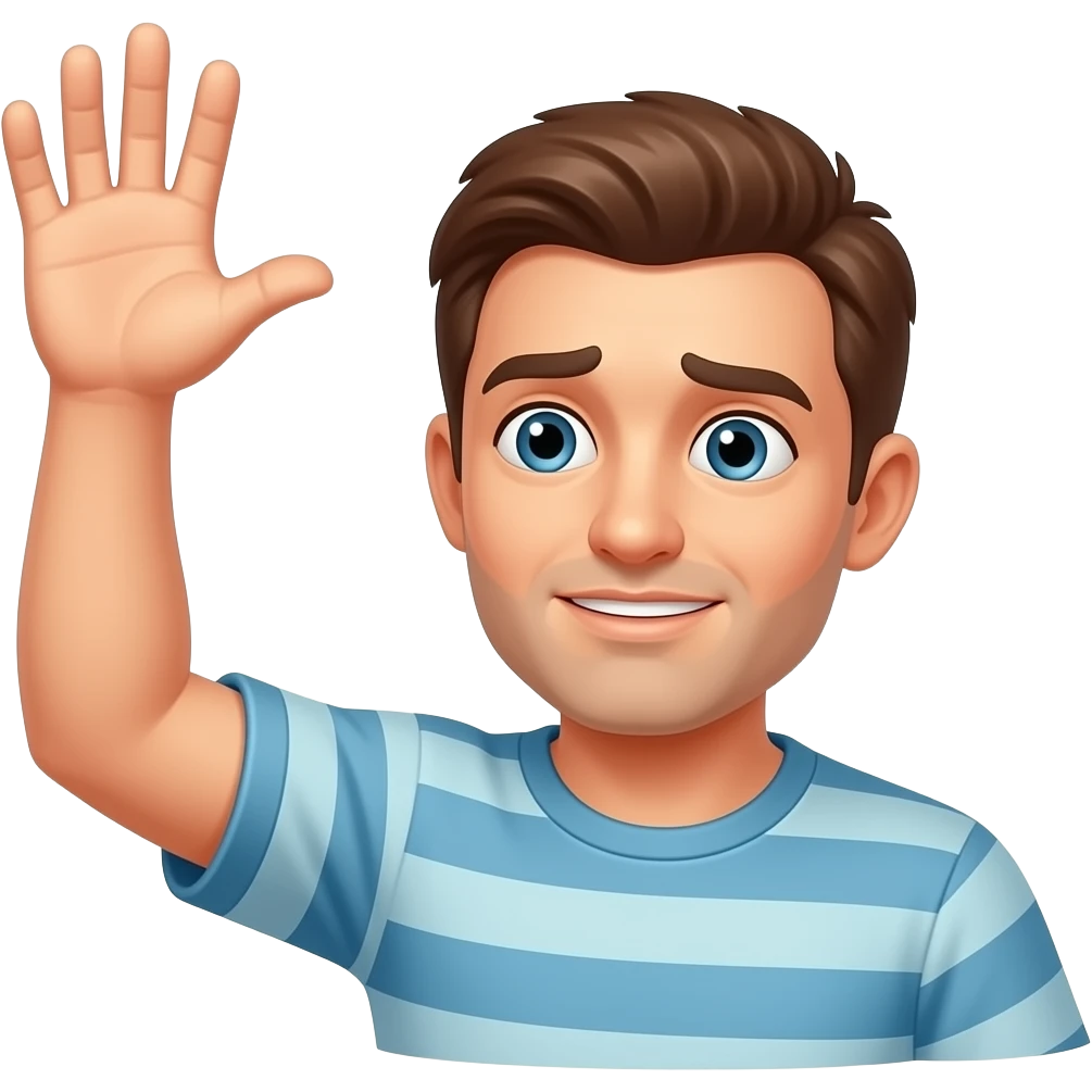 A failed artist raising his hand at 45 angle while his fingers are open emoji