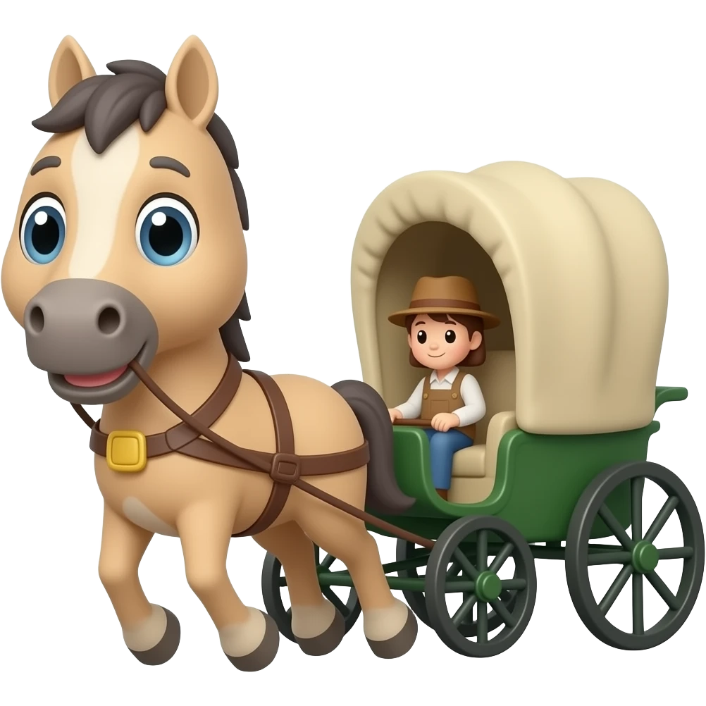 Cartoon 2d horse and cart emoji