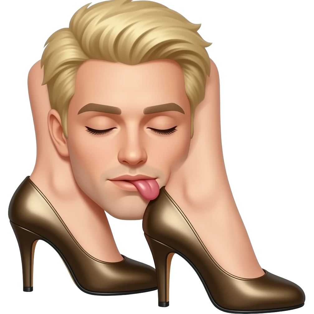 Blonde man with closed eyes, licking heels emoji