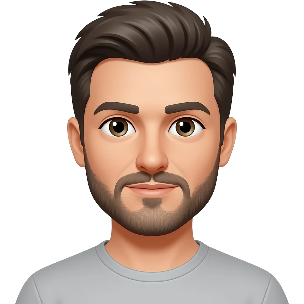 Man with dark greyish-brown hair and short mustache and beard emoji