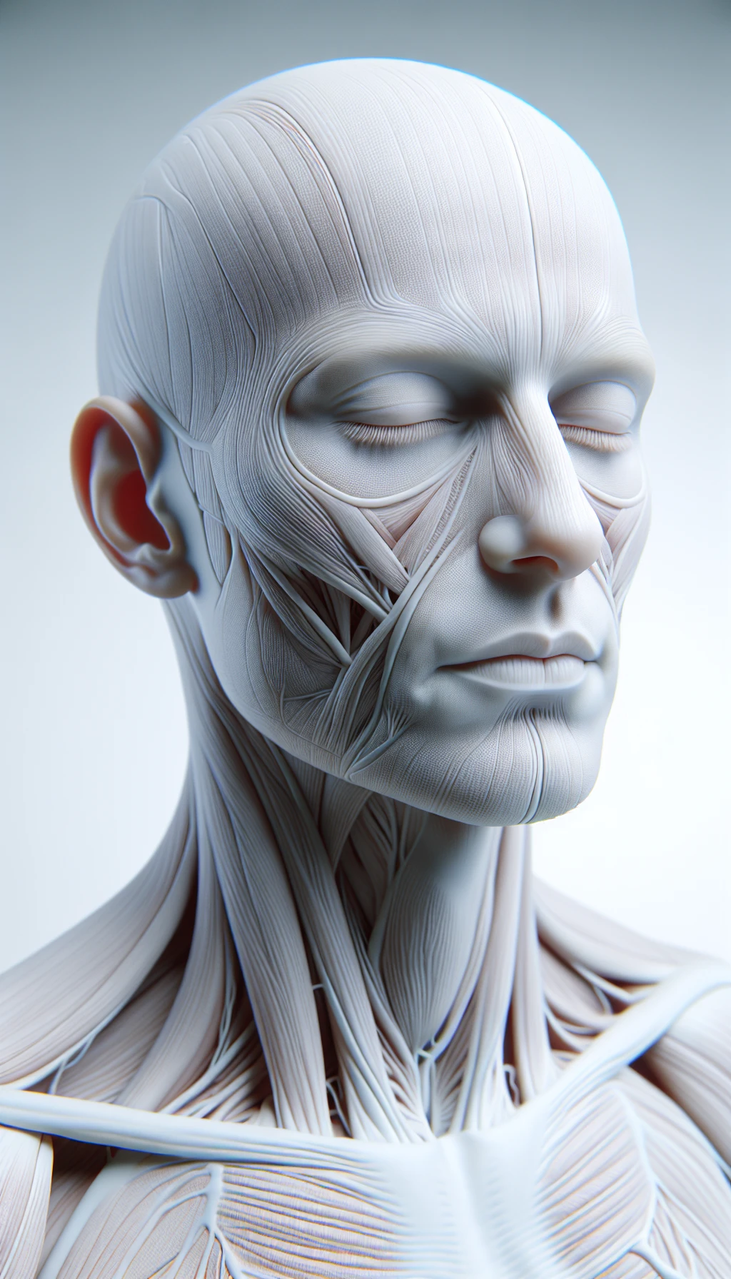 corpo umano anatomico con occhi chiusi sereno e in perfetta salute , isolato su sfondo bianco, iperrealistico 4k emoji