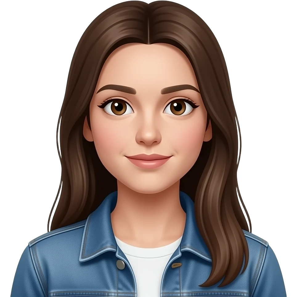 realistic pretty white skin long straight brown girl brown eyes long face wearing jeans overall HD emoji