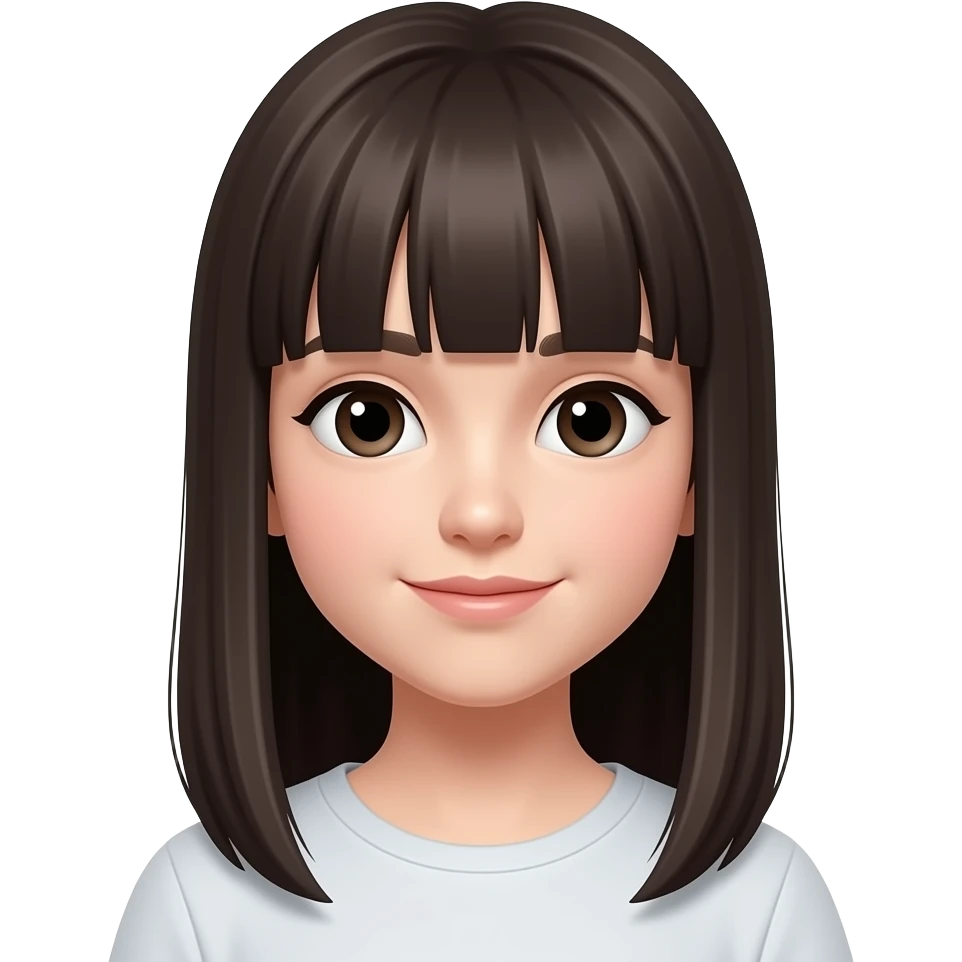 The girl has straight hair and bangs. emoji